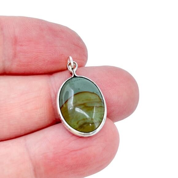 Estate Sterling Silver 925 Landscape Jasper Pendant - Picture 1 of 7